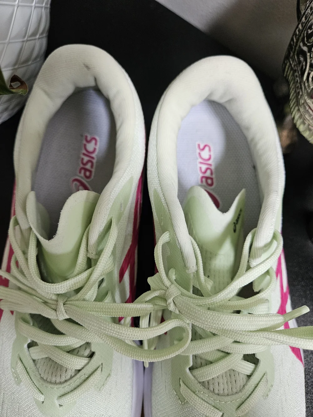 Asics Women's Dynablast Light Green Running Shoes with Pink Accent